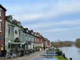 view of old building running along the side of the River Severn in Bewdley