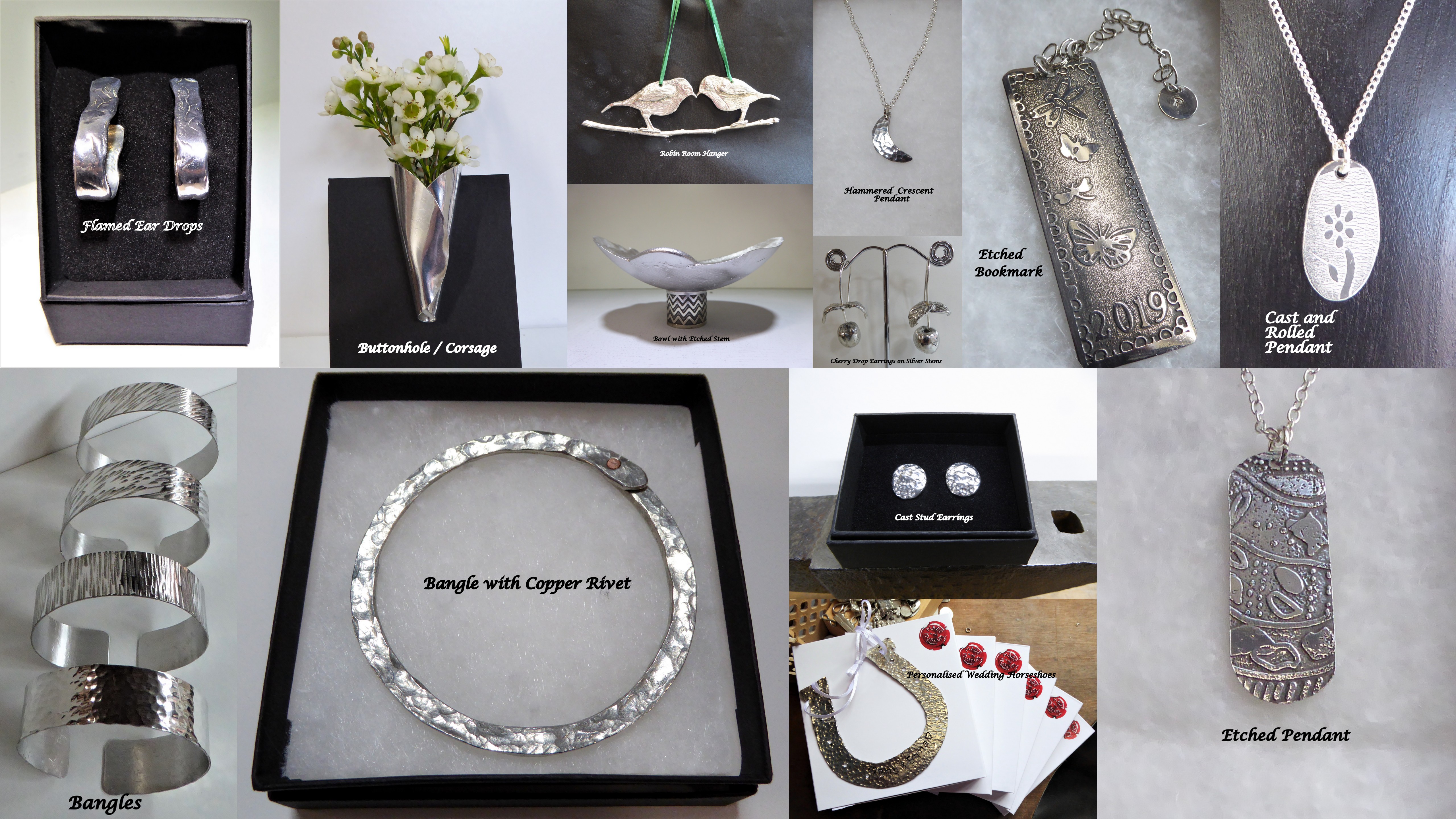 collage of pewter products