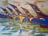 painting of row of boats