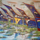 painting of row of boats