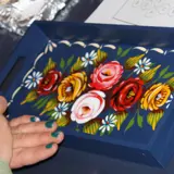  a blue tray hand painted with flowers