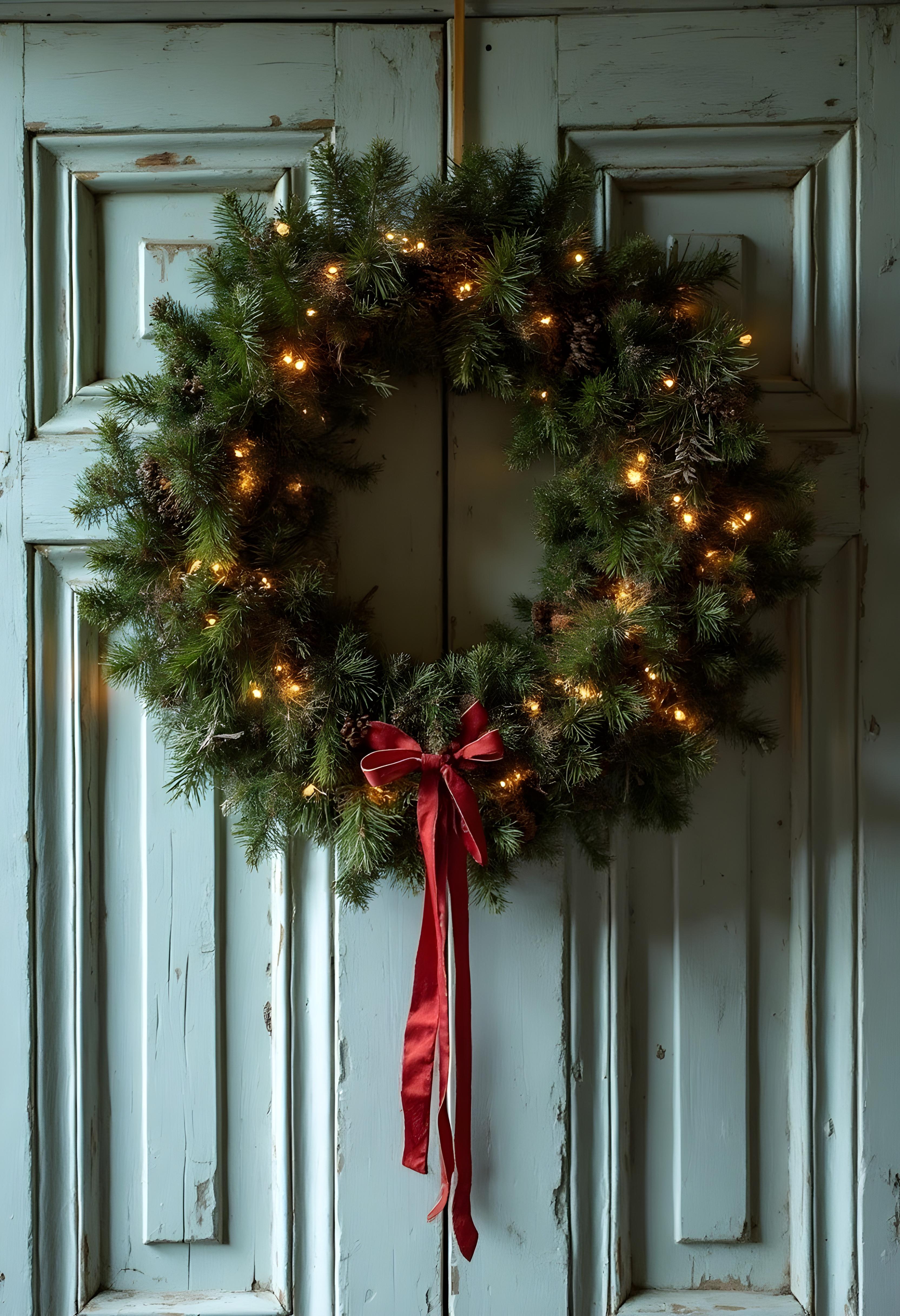 Christmas wreath handing on a front door